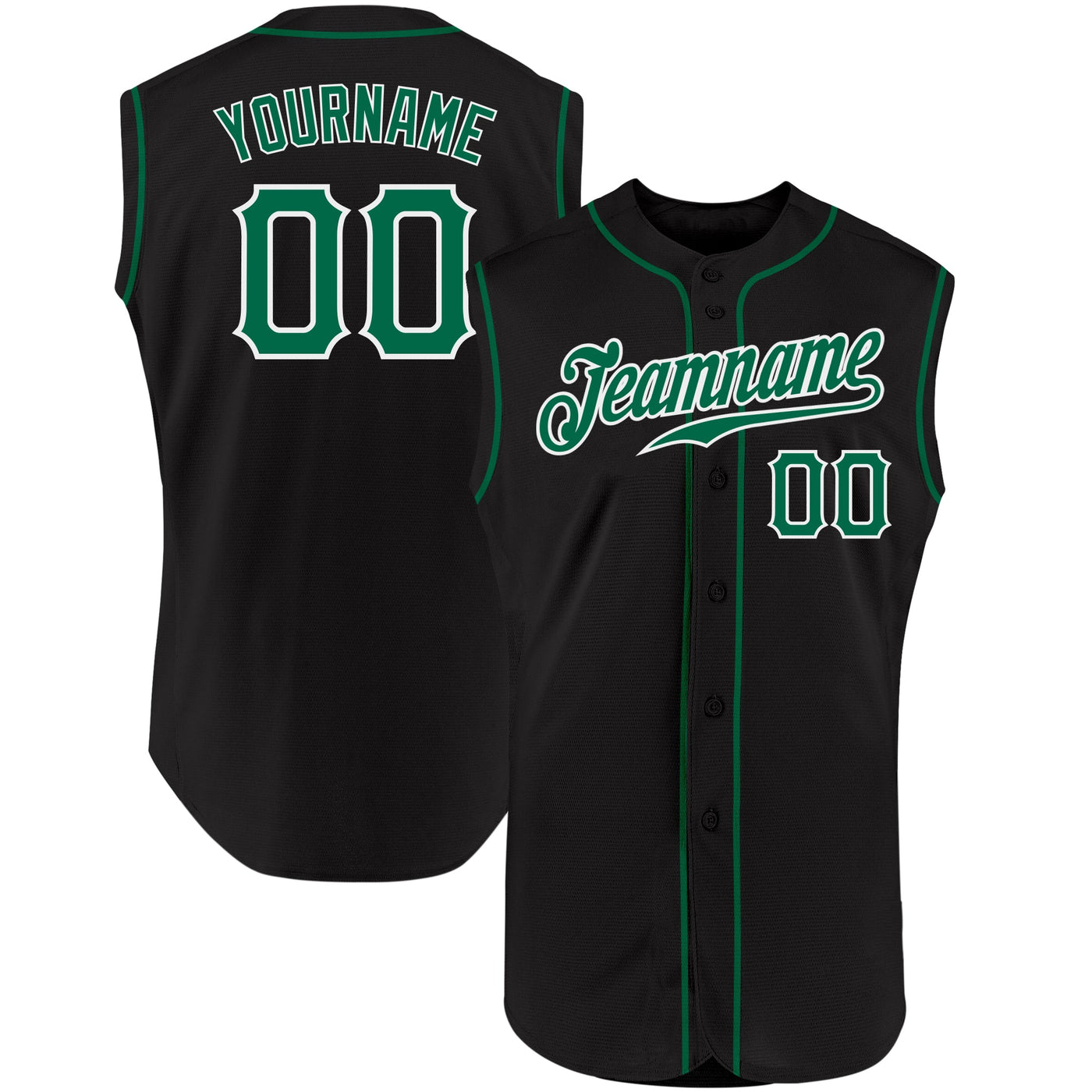 Custom Black Kelly Green-White Authentic Sleeveless Baseball Jersey