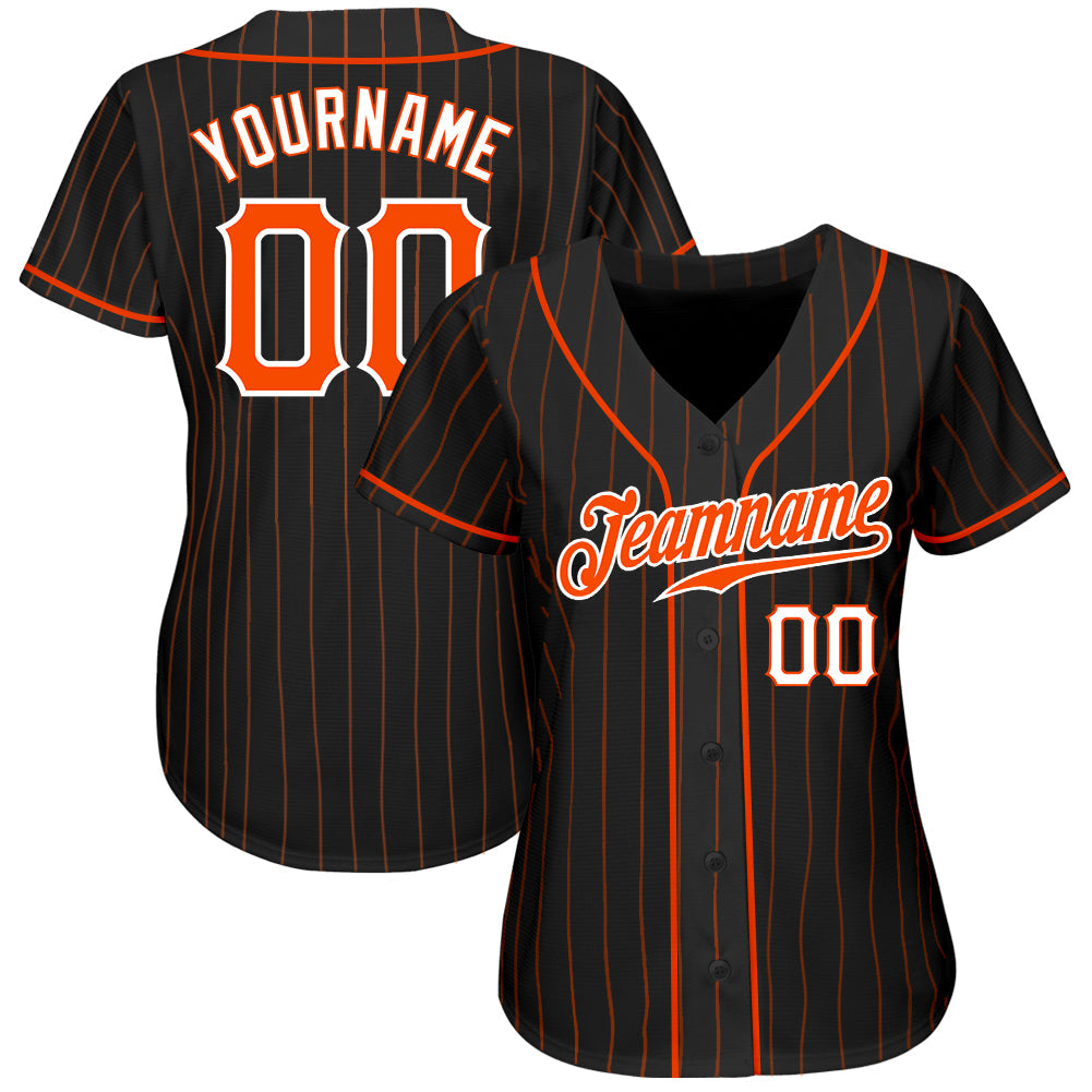 Custom Black Orange Pinstripe Orange-White Authentic Baseball Jersey - Owls Matrix LTD