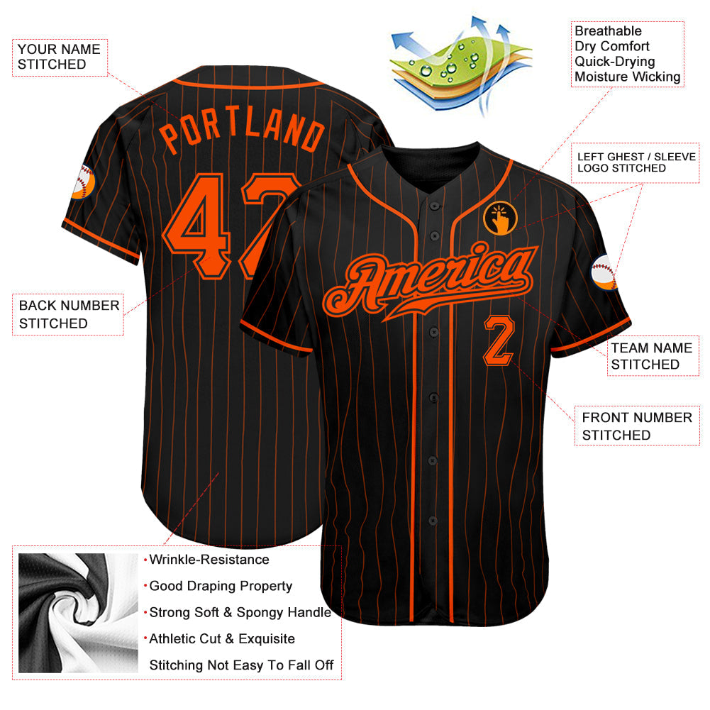 Custom Black Orange Pinstripe Orange-Black Authentic Baseball Jersey - Owls Matrix LTD