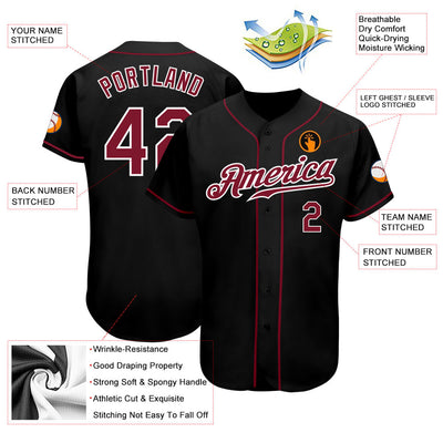 Custom Black Crimson-White Authentic Baseball Jersey - Owls Matrix LTD
