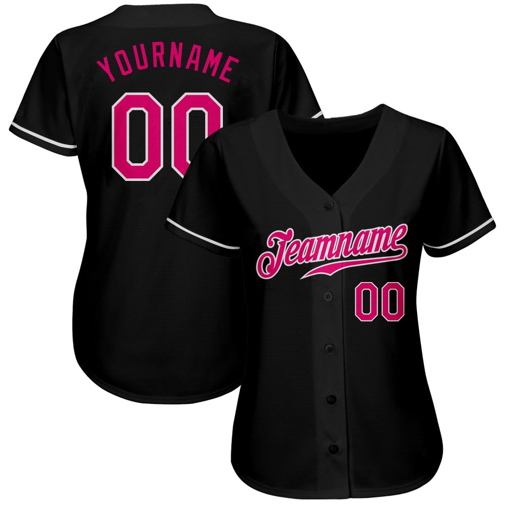 Custom Black Hot Pink-White Authentic Baseball Jersey - Owls Matrix LTD