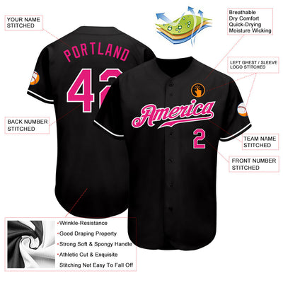 Custom Black Hot Pink-White Authentic Baseball Jersey - Owls Matrix LTD
