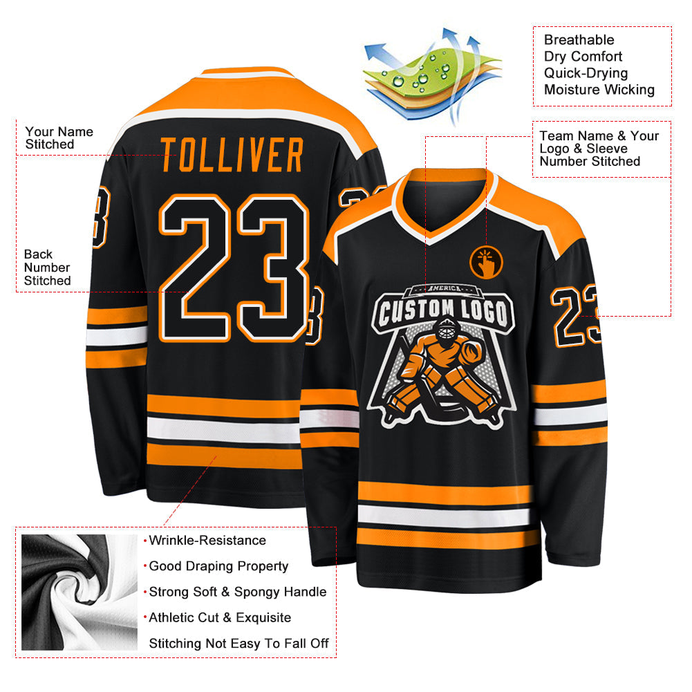 Custom Black Black-Blaze Orange Hockey Jersey