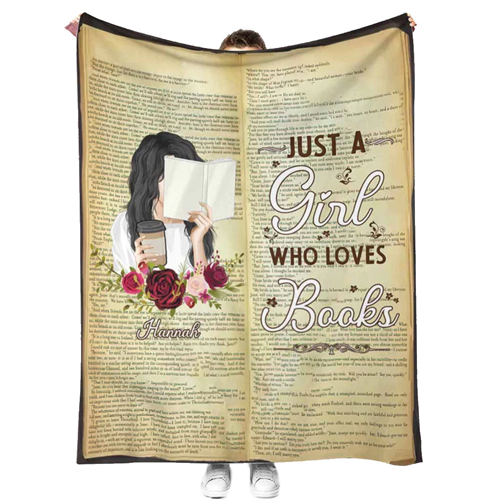 50" x 60" Book Just A Girl Who Loves Books Style Personalized - Flannel Blanket - Owls Matrix LTD