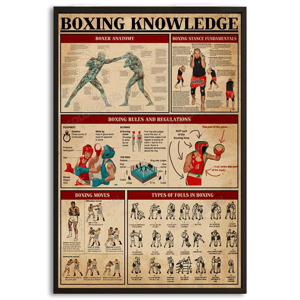 12x18 Inch Boxing Anatomy Knowledge Vintage - Vertical Poster - Owls Matrix LTD