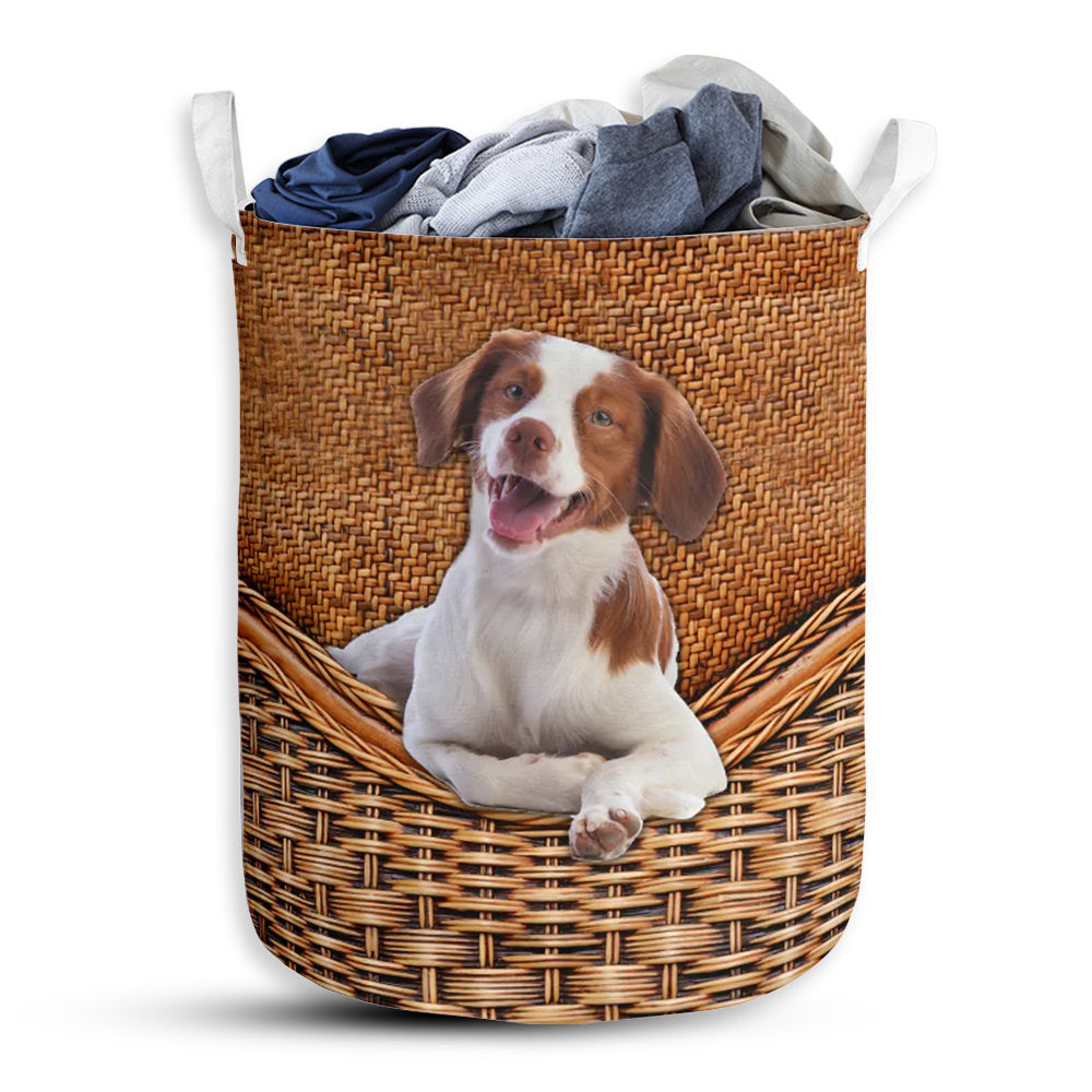 S: 17.72”x13.78” (45x35 cm) Dog Brittany Spaniel Dog Rattan Teaxture - Laundry basket - Owls Matrix LTD
