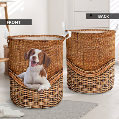 Dog Brittany Spaniel Dog Rattan Teaxture - Laundry basket - Owls Matrix LTD