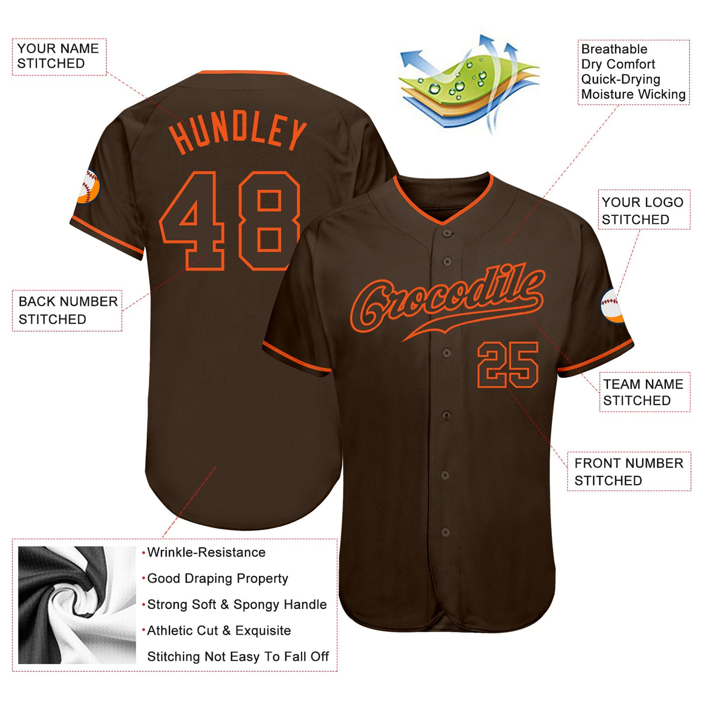 Custom Brown Brown-Orange Authentic Baseball Jersey - Owls Matrix LTD