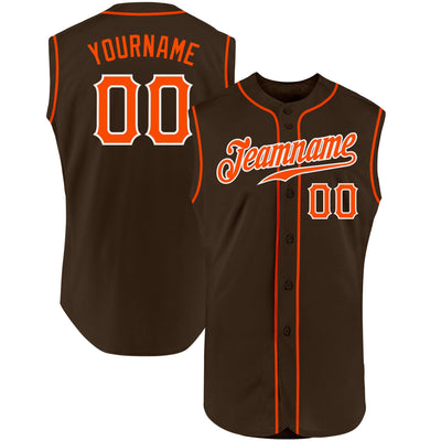 Custom Brown Orange-White Authentic Sleeveless Baseball Jersey