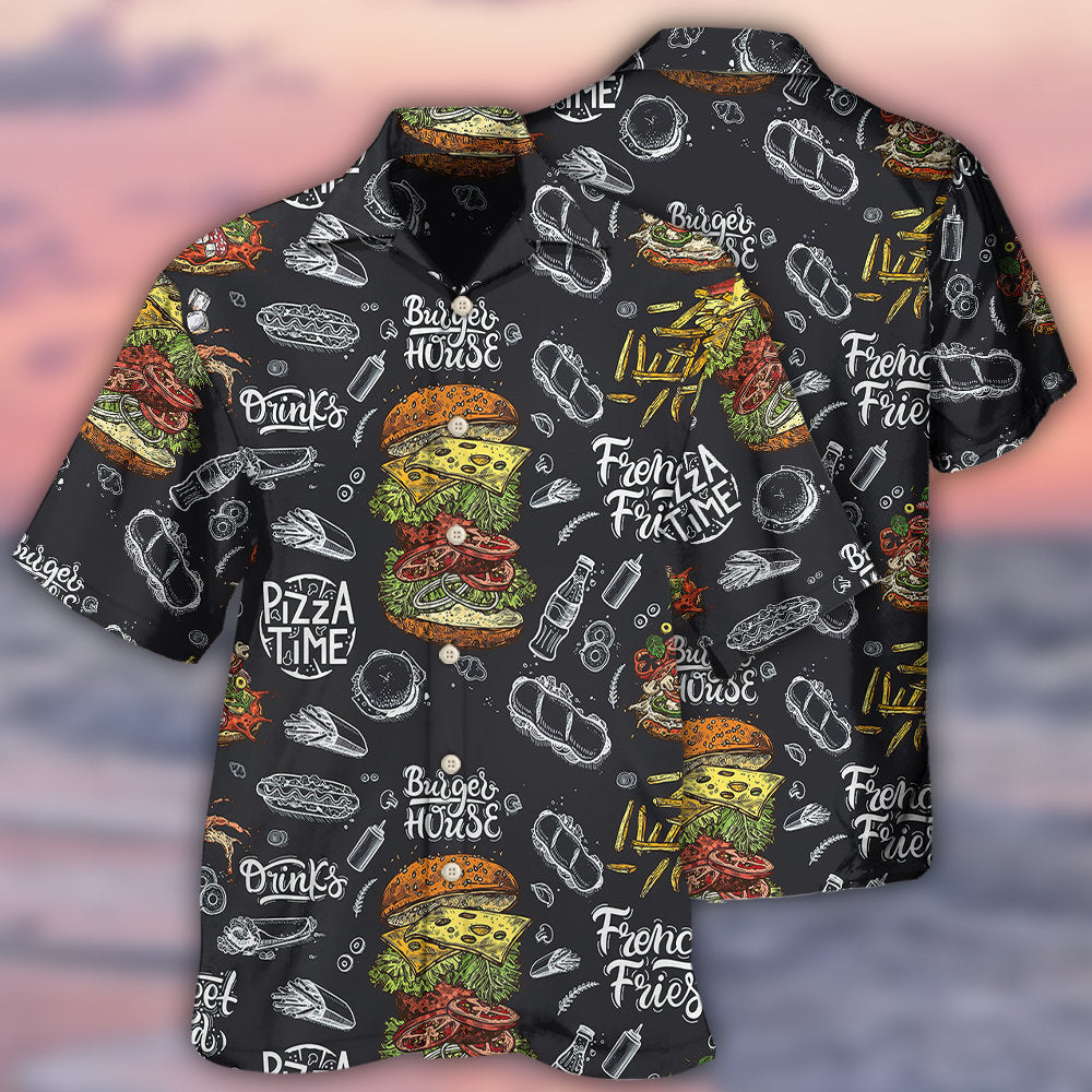 Food Burger House Pizza Time - Hawaiian Shirt - Owls Matrix LTD