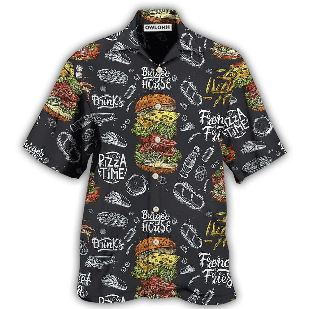 Hawaiian Shirt / Adults / S Food Burger House Pizza Time - Hawaiian Shirt - Owls Matrix LTD
