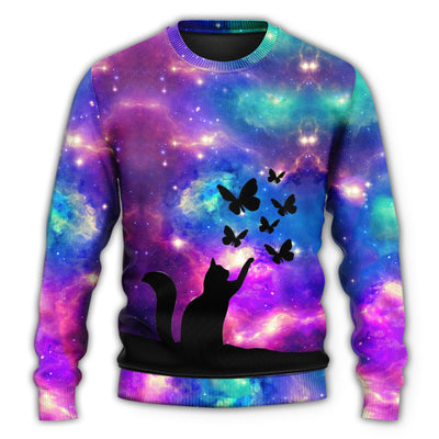 Christmas Sweater / S Cat Beautiful Cat And Butterfly - Sweater - Ugly Christmas Sweaters - Owls Matrix LTD