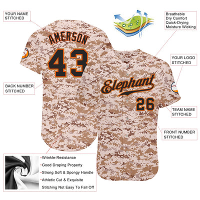 Custom Camo Black-Orange Authentic Salute To Service Baseball Jersey - Owls Matrix LTD