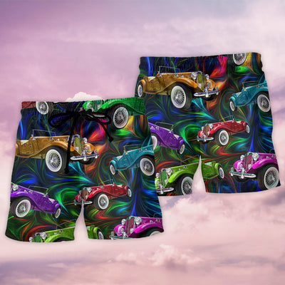 Car Retro Colorful Vibe - Beach Short - Owls Matrix LTD