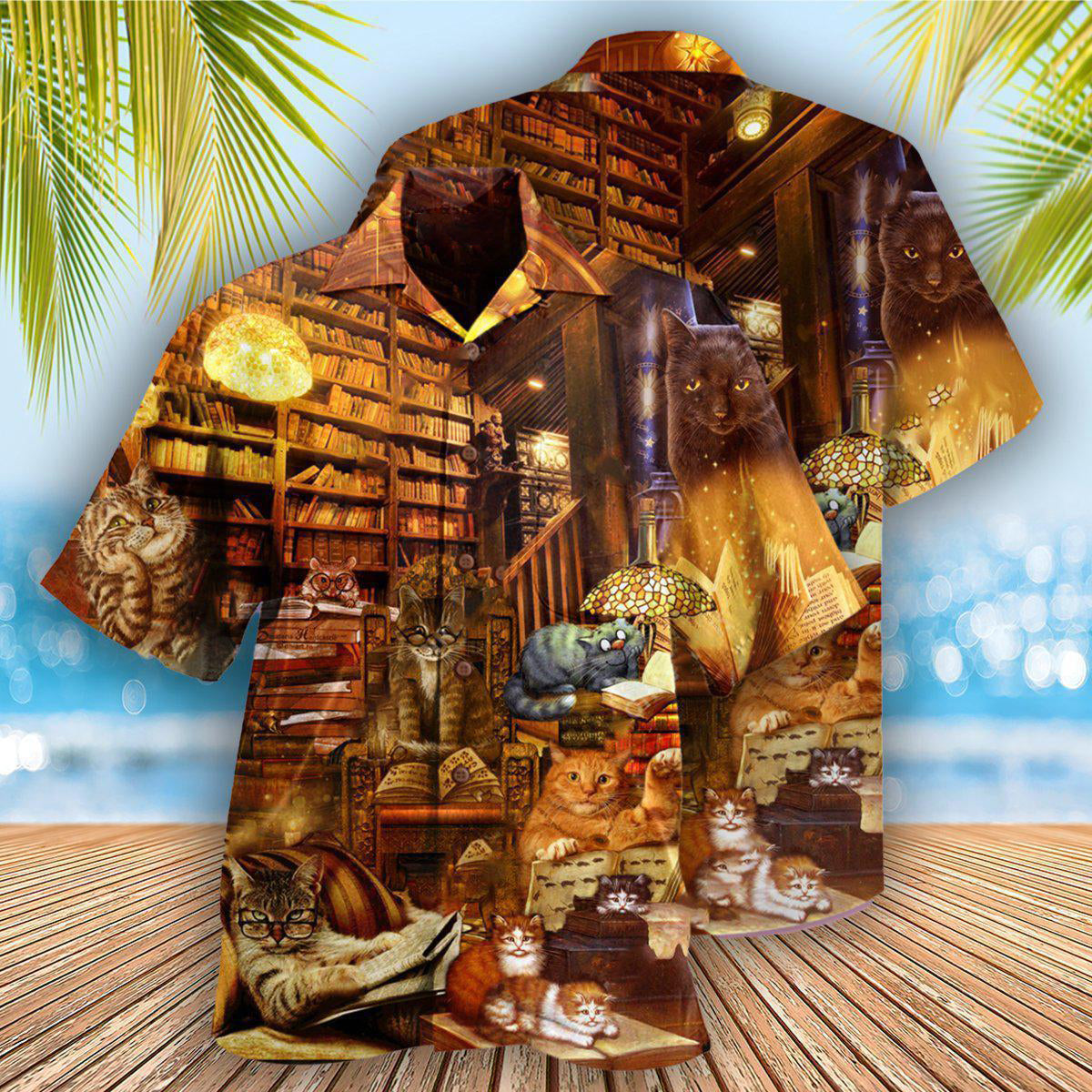 Cat And Book Happiness Is A Good Book - Hawaiian Shirt - Owls Matrix LTD
