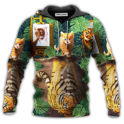 Unisex Hoodie / S Cat Baby And Tiger Strong - Hoodie - Owls Matrix LTD