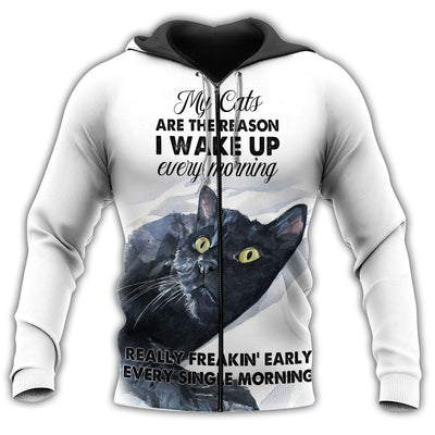 Zip Hoodie / S Cat Makes Me Wake Up I Love My Cats - Hoodie - Owls Matrix LTD