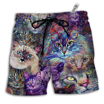 Beach Short / Adults / S Cat Psychedelic Purple Style - Beach Short - Owls Matrix LTD