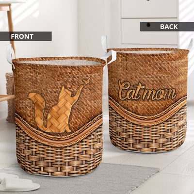 Cat Mom Rattan Teaxture Basic Style - Laundry Basket - Owls Matrix LTD