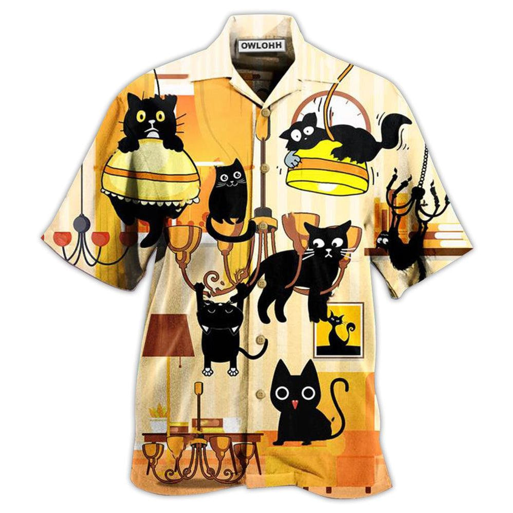 Hawaiian Shirt / Adults / S Black Cat Yellow Dinner Style - Hawaiian Shirt - Owls Matrix LTD