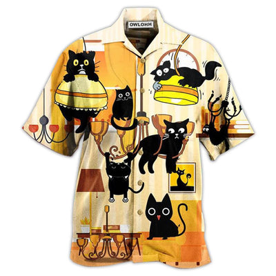 Hawaiian Shirt / Adults / S Black Cat Yellow Dinner Style - Hawaiian Shirt - Owls Matrix LTD