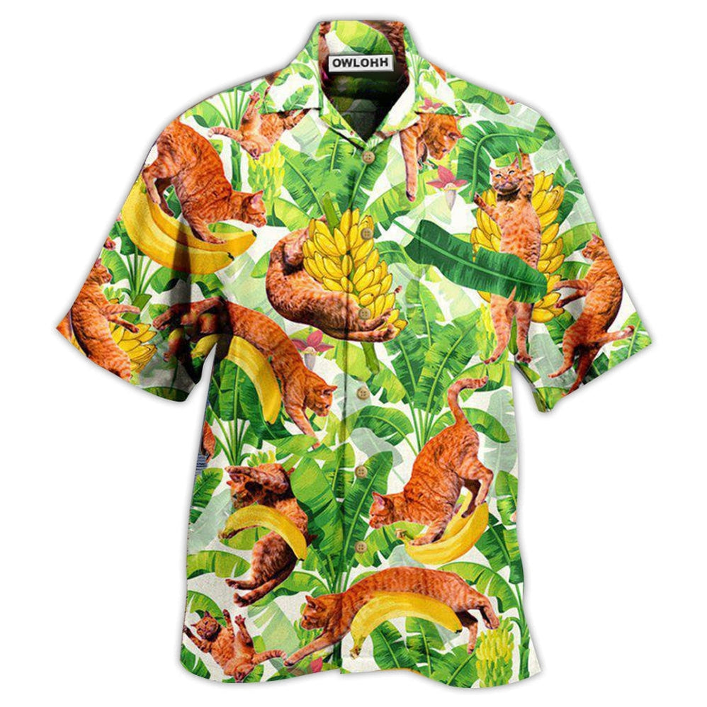 Hawaiian Shirt / Adults / S Cat Funny And Jumping Bananas - Hawaiian Shirt - Owls Matrix LTD