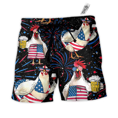Beach Short / Adults / S Chicken Independence Day Beer Style - Beach Short - Owls Matrix LTD