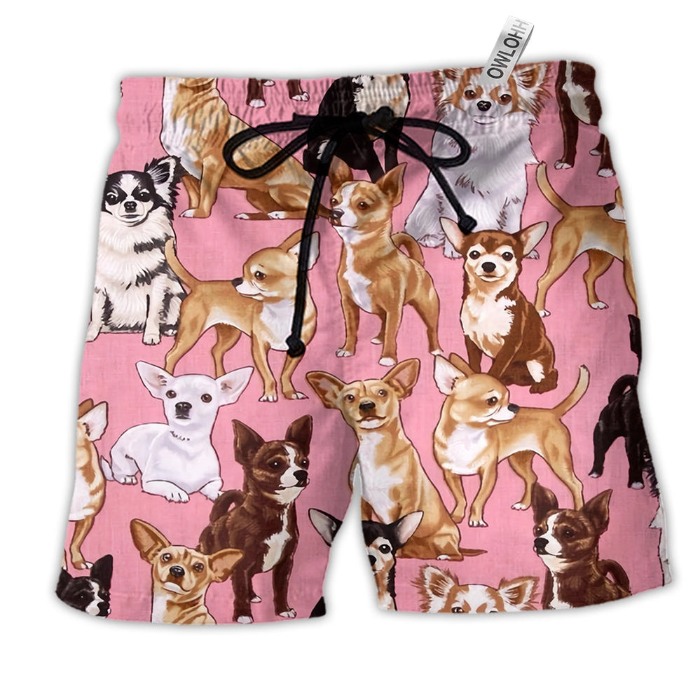 Beach Short / Adults / S Chihuahua Dog Pink Basic Background - Beach Short - Owls Matrix LTD