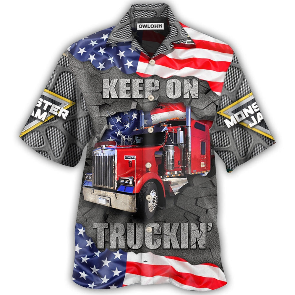 Hawaiian Shirt / Adults / S Truck Cool Monster Truck Keep On Truckin' America Style - Hawaiian Shirt - Owls Matrix LTD