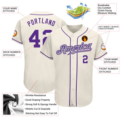 Custom Cream Purple-Gray Authentic Baseball Jersey - Owls Matrix LTD