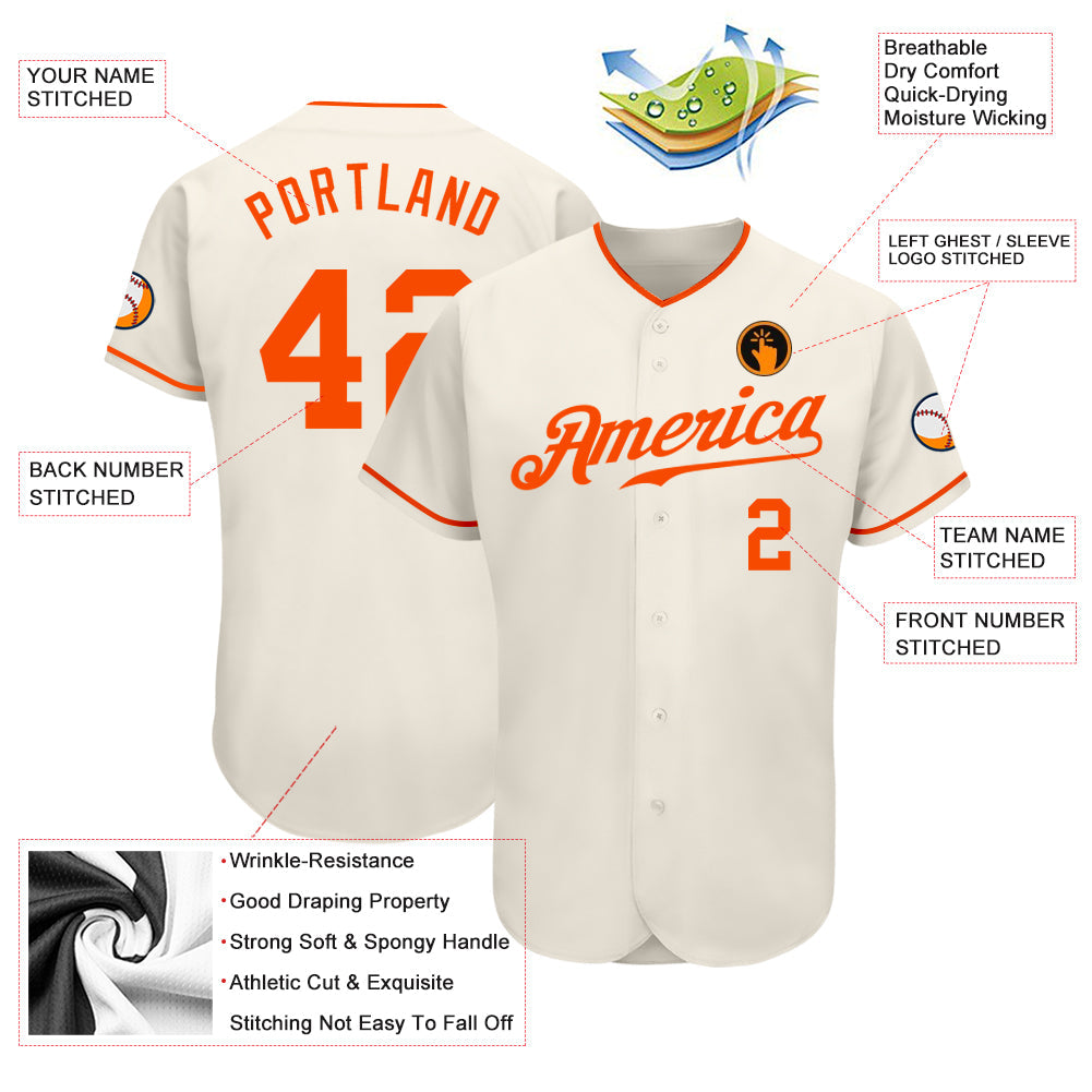 Custom Cream Orange Authentic Baseball Jersey - Owls Matrix LTD