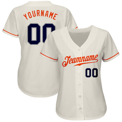 Custom Cream Navy-Orange Authentic Baseball Jersey - Owls Matrix LTD