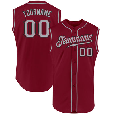 Custom Crimson Gray-Black Authentic Sleeveless Baseball Jersey