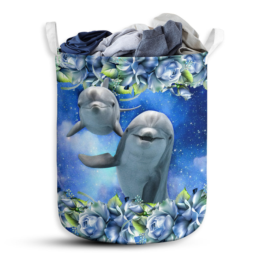 S: 17.72”x13.78” (45x35 cm) Dolphin Cute Dolphin Blue Ocean Basic Style - Laundry Basket - Owls Matrix LTD