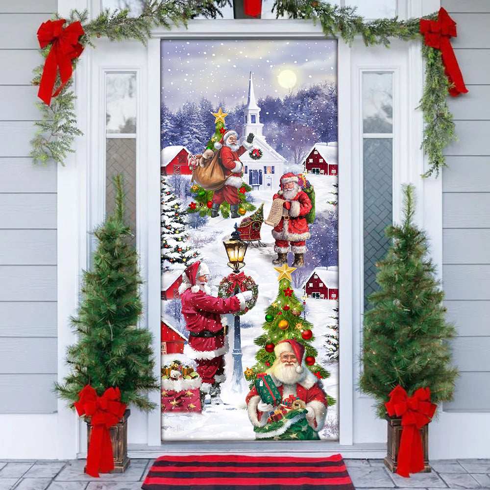 Christmas Merry Xmas Santa Claus Is Coming - Door Cover - Owls Matrix LTD
