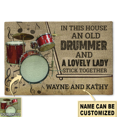 S ( 16X24 INCHES ) Drum An Old Drummer And A Lovely Lady Drum Vintage Custom Photo Personalized - Doormat - Owls Matrix LTD