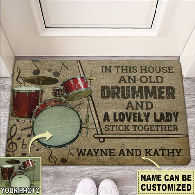 Drum An Old Drummer And A Lovely Lady Drum Vintage Custom Photo Personalized - Doormat - Owls Matrix LTD