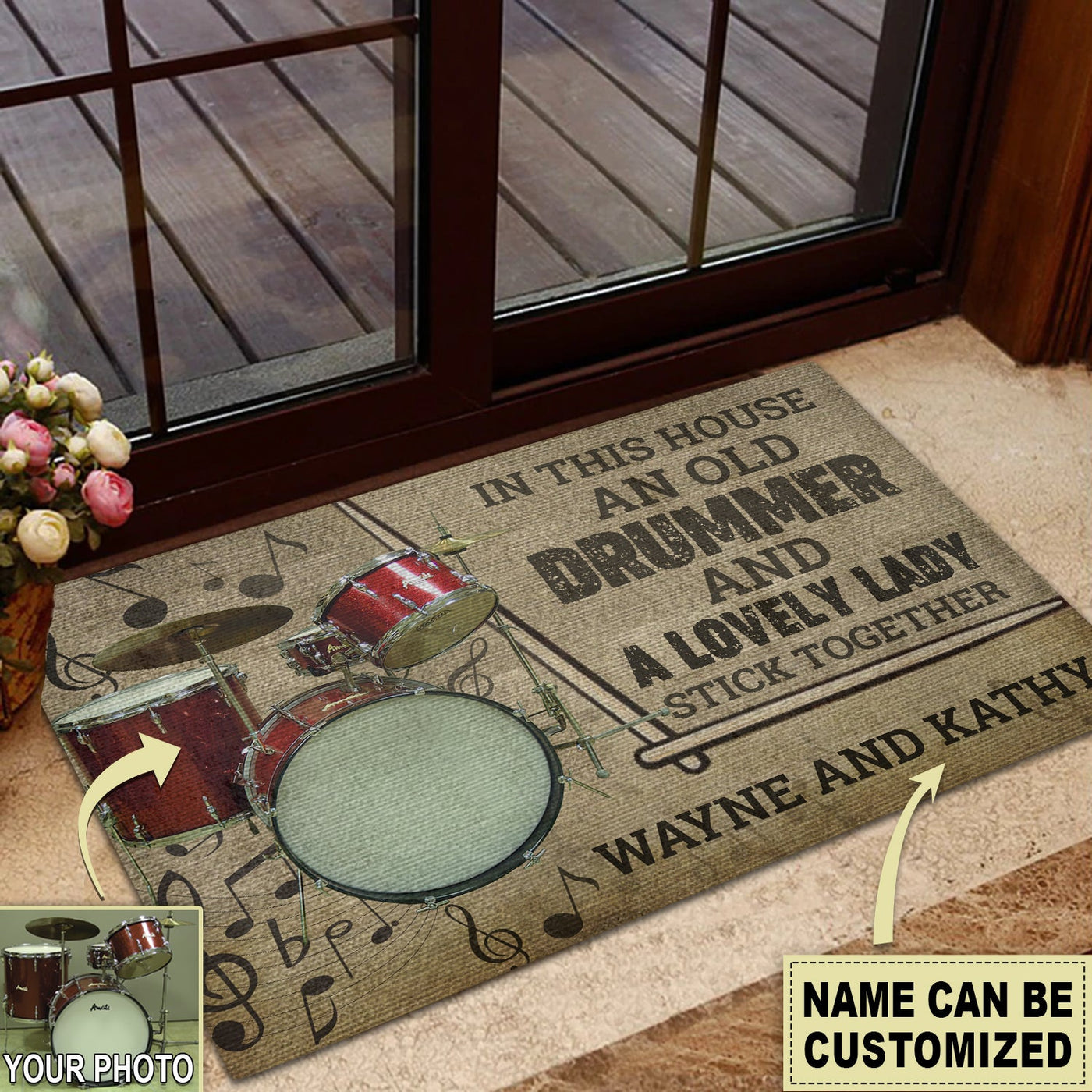Drum An Old Drummer And A Lovely Lady Drum Vintage Custom Photo Personalized - Doormat - Owls Matrix LTD