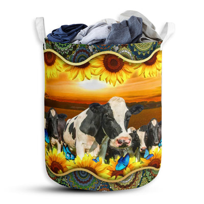Dairy Cows Sunflower - Laundry Basket - Owls Matrix LTD