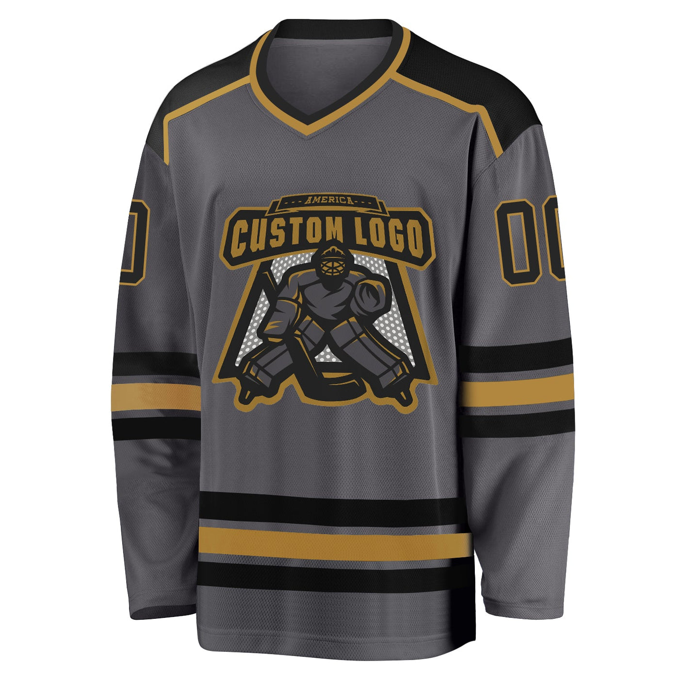 Custom Dark Gray Black-Old Gold Hockey Jersey
