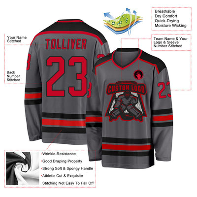Custom Dark Gray Red-Black Hockey Jersey
