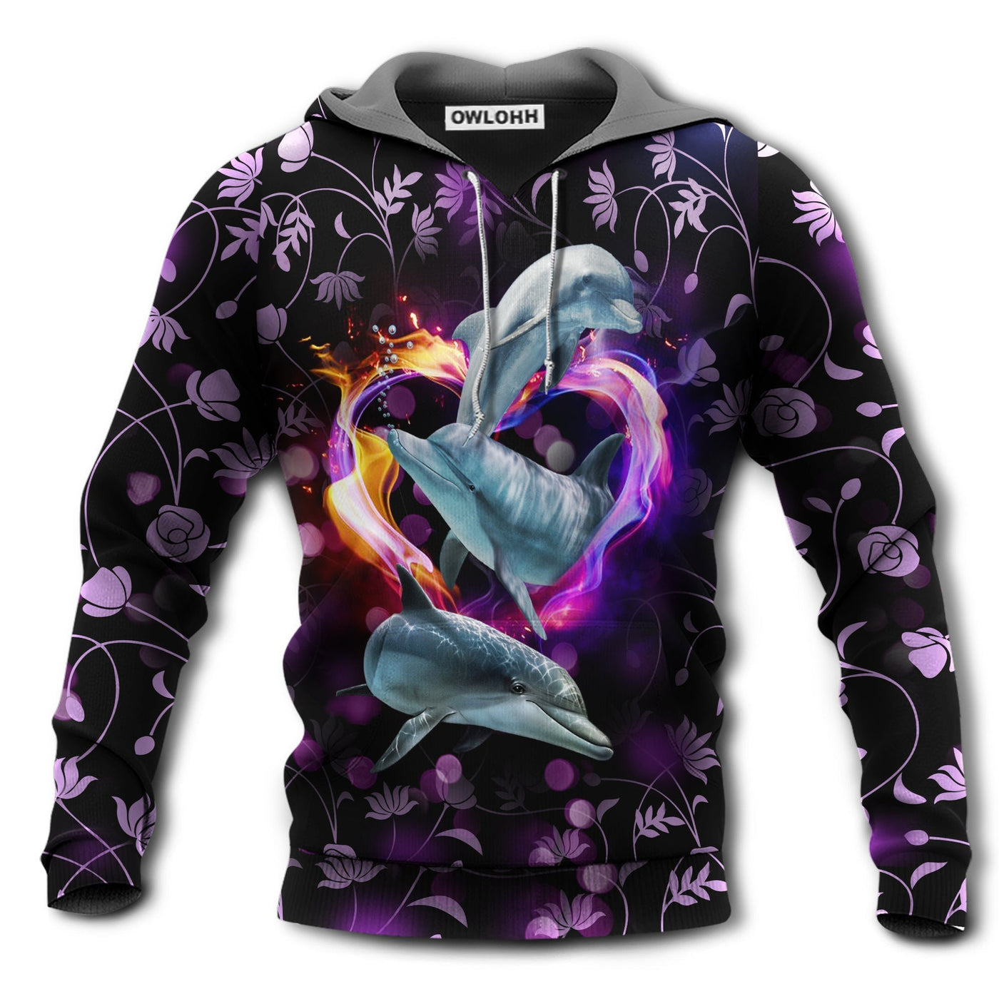 Unisex Hoodie / S Dolphin Love Sea Purple Style With Heart - Hoodie - Owls Matrix LTD