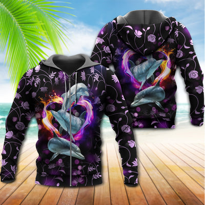 Dolphin Love Sea Purple Style With Heart - Hoodie - Owls Matrix LTD