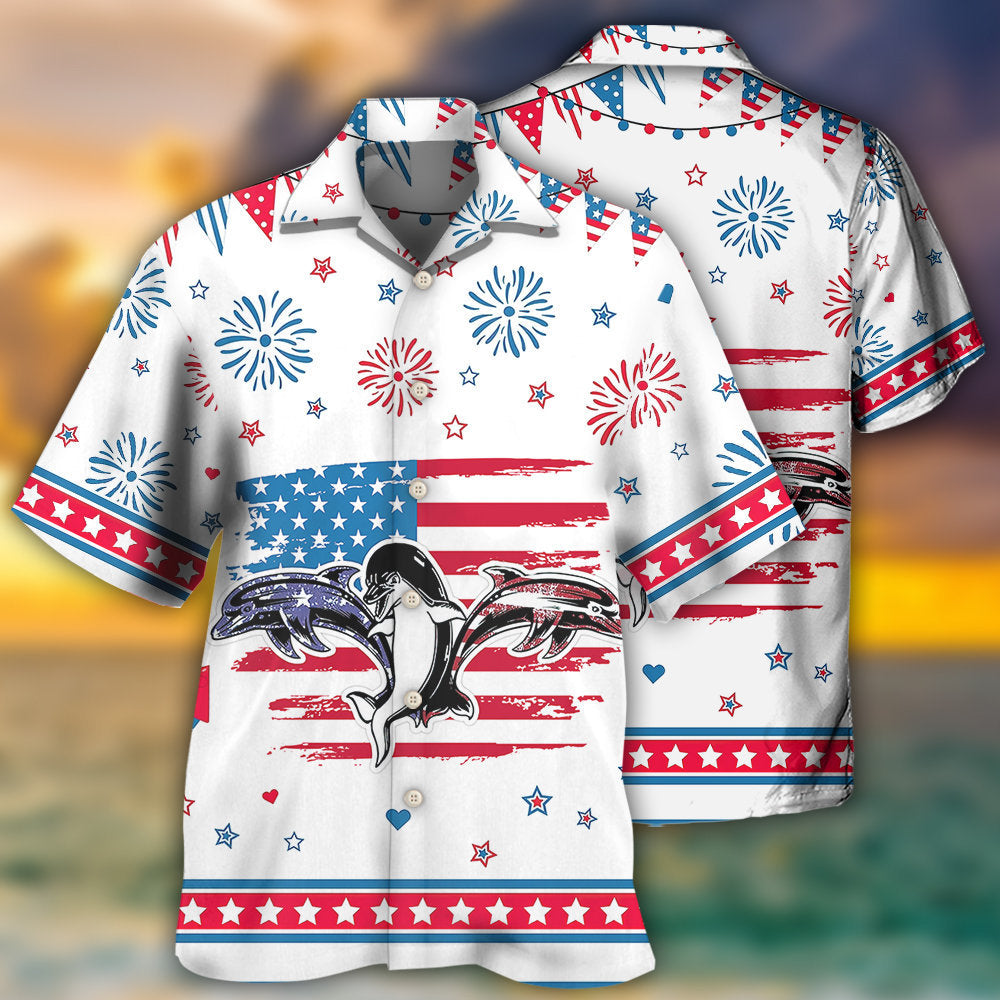 Dolphin Independence Day Funny Dolphin - Hawaiian Shirt - Owls Matrix LTD