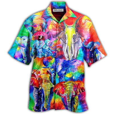Elephant Happy Rainbow Elephant Family Colorful - Hawaiian Shirt - Owls Matrix LTD