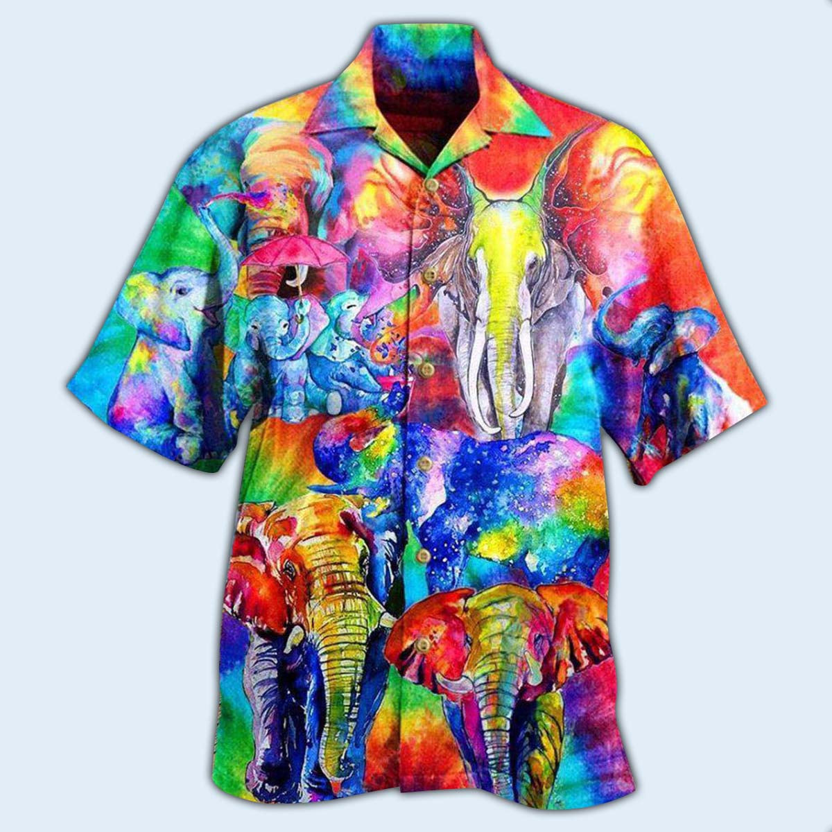 Elephant Happy Rainbow Elephant Family Colorful - Hawaiian Shirt - Owls Matrix LTD