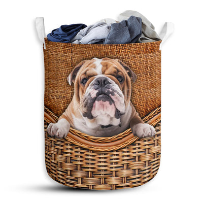 English Bulldog Dog Rattan Teaxture - Laundry Basket - Owls Matrix LTD