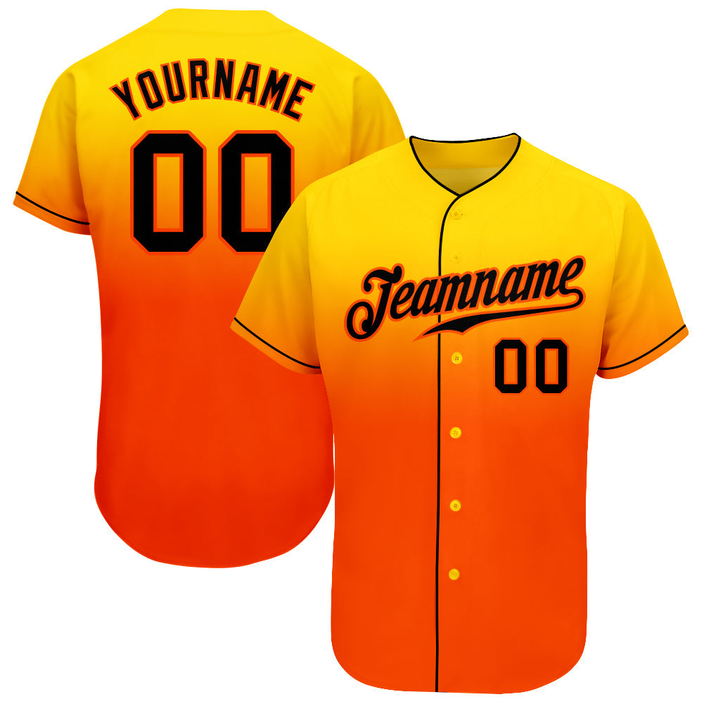 Custom Gold Black-Orange Authentic Fade Fashion Baseball Jersey - Owls Matrix LTD