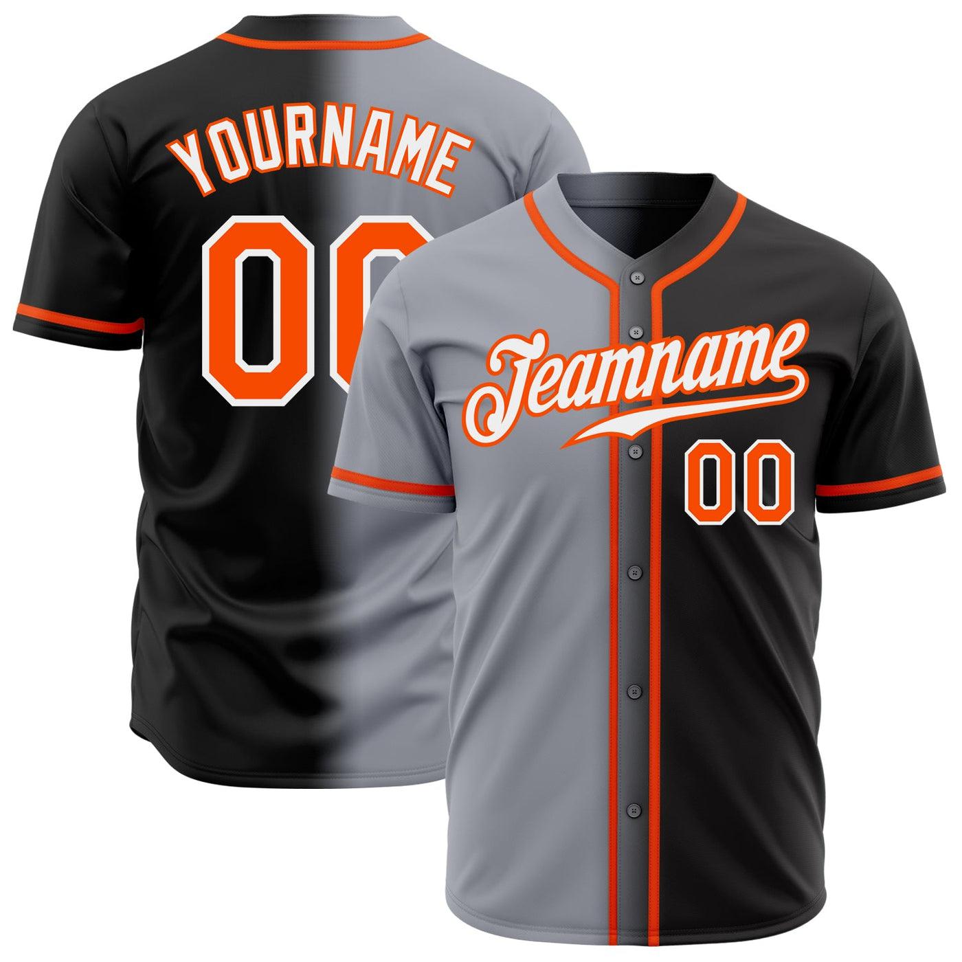 Custom Black Orange Gray-White Authentic Fade Fashion Baseball Jersey