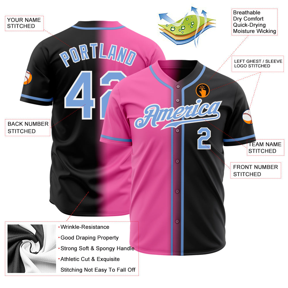Custom Black Light Blue Pink-White Authentic Fade Fashion Baseball Jersey